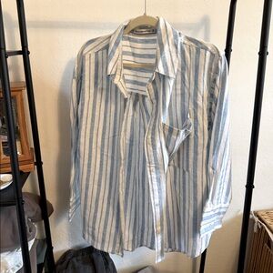 Oversized linen striped button up